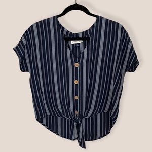 Blue striped button down crop top